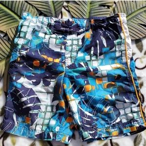 ZeroXposur Hawaiian blue leaf swim Trunks sz S/4